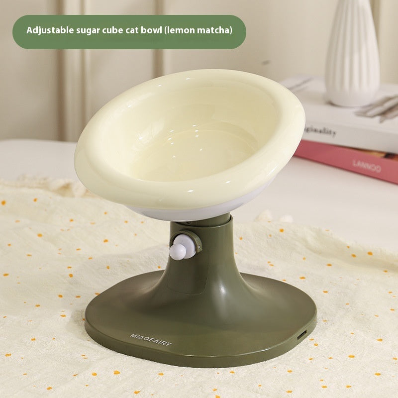 HKM-7352765 Adjustable Ceramic Cat Feeding Bowl - Multiple Colors Available