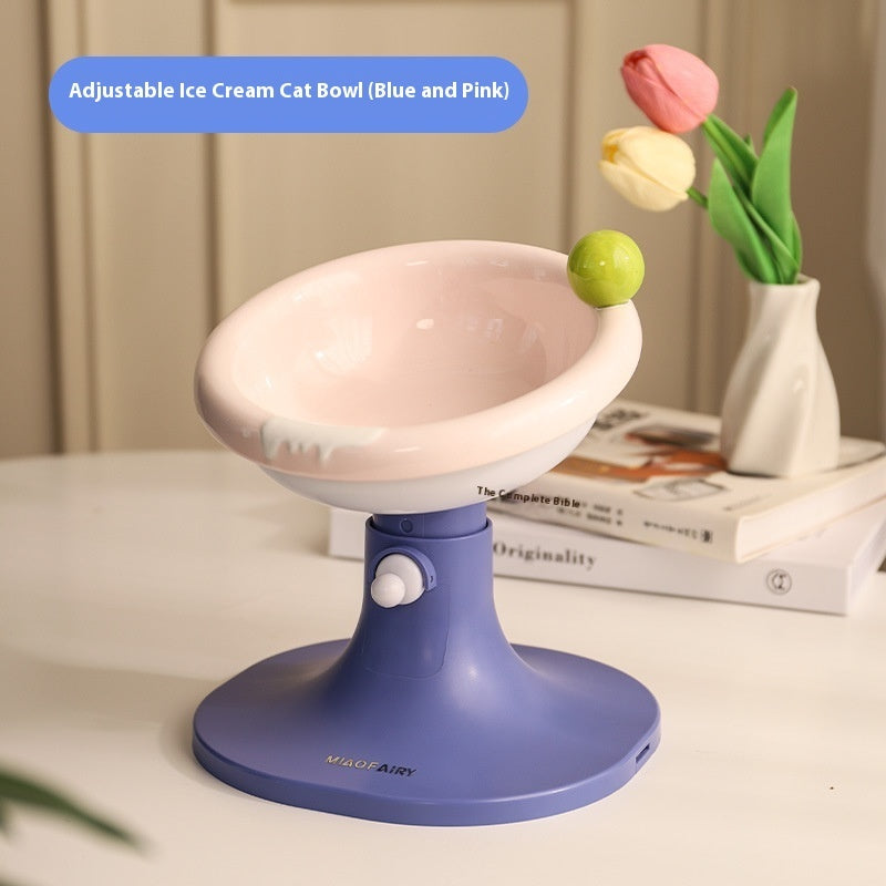 HKM-7352765 Adjustable Ceramic Cat Feeding Bowl - Multiple Colors Available