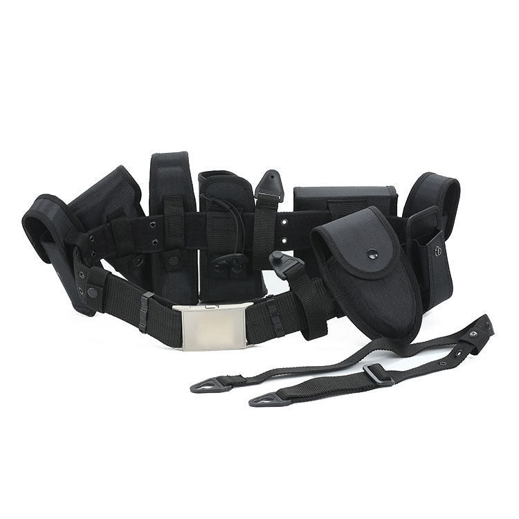 HKM-735379 Multi-Function Tactical Belt - 8-Piece Outdoor Canvas Set with Adjustable Buckles and Convenience Pouches