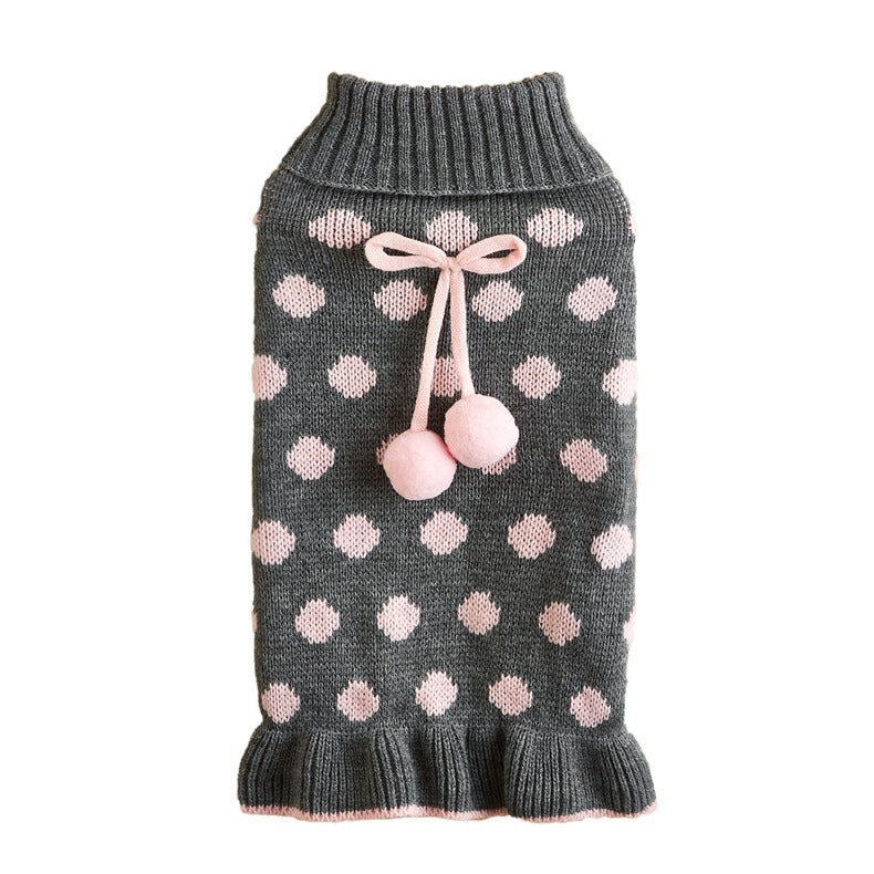 HKM-7354557 Polka Dot Lotus Leaf Sweater for Dogs and Cats in Red and Gray
