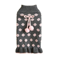 HKM-7354557 Polka Dot Lotus Leaf Sweater for Dogs and Cats in Red and Gray