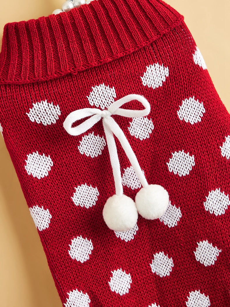 HKM-7354557 Polka Dot Lotus Leaf Sweater for Dogs and Cats in Red and Gray