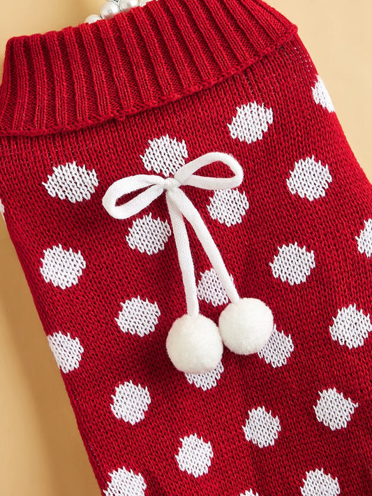 HKM-7354557 Polka Dot Lotus Leaf Sweater for Dogs and Cats in Red and Gray