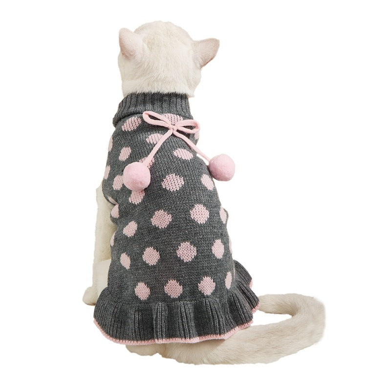 HKM-7354557 Polka Dot Lotus Leaf Sweater for Dogs and Cats in Red and Gray
