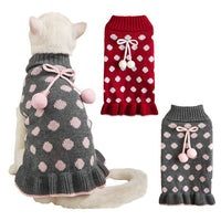 HKM-7354557 Polka Dot Lotus Leaf Sweater for Dogs and Cats in Red and Gray