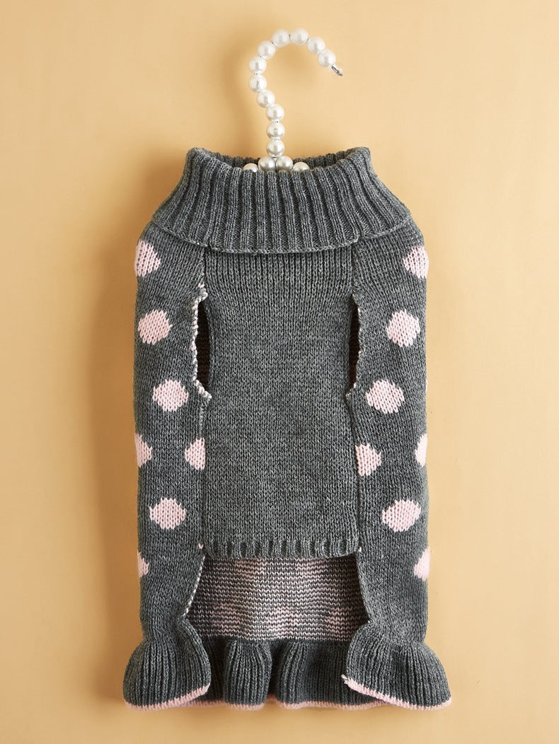 HKM-7354557 Polka Dot Lotus Leaf Sweater for Dogs and Cats in Red and Gray