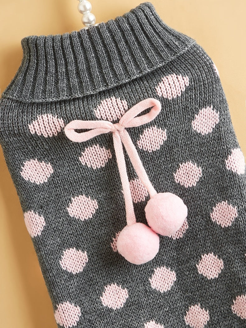 HKM-7354557 Polka Dot Lotus Leaf Sweater for Dogs and Cats in Red and Gray