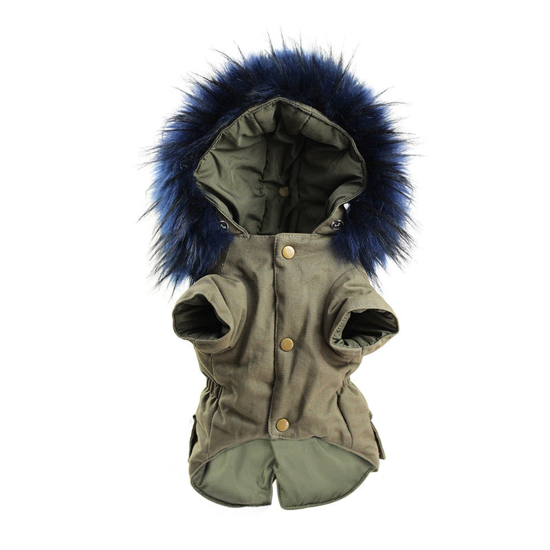 HKM-7354941 Fur Collar Two-Legged Pet Costume in Army Green and Navy Blue, Sizes S-XXL