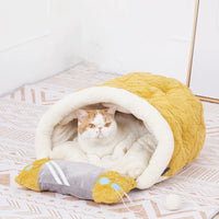 HKM-7356605 Warm Semi-Enclosed Cat Litter Nest with Game Pad - Arctic Fleece Material