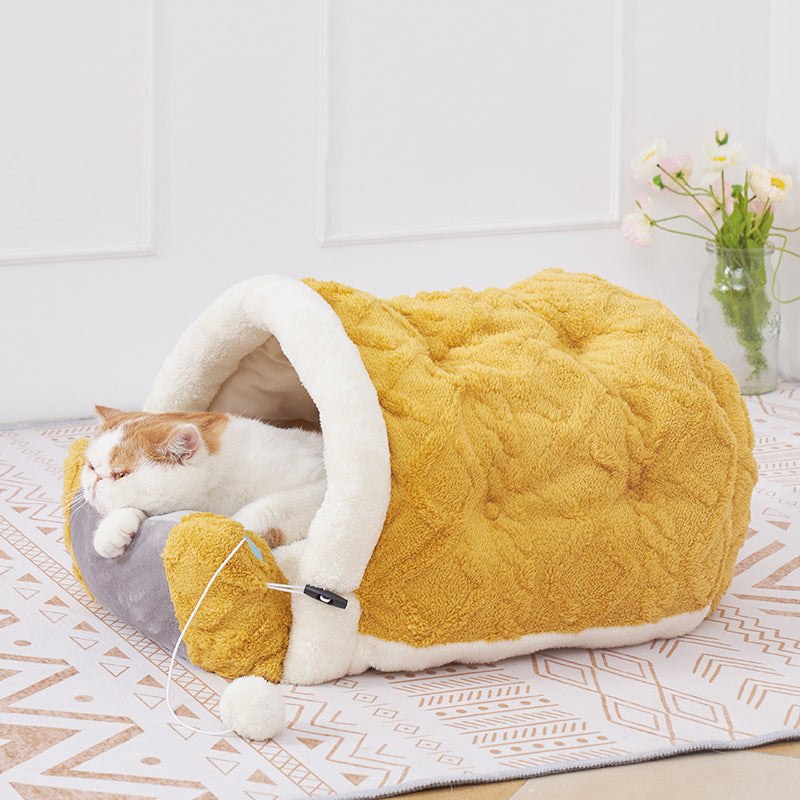 HKM-7356605 Warm Semi-Enclosed Cat Litter Nest with Game Pad - Arctic Fleece Material