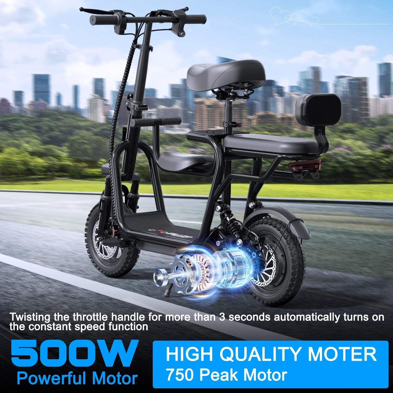 HKM-735827 Lightweight Electric Hybrid Bike with 36V/48V Lithium Battery - 3 Speed Adult Mobility Scooter, 14" Wheels, Dual Suspension