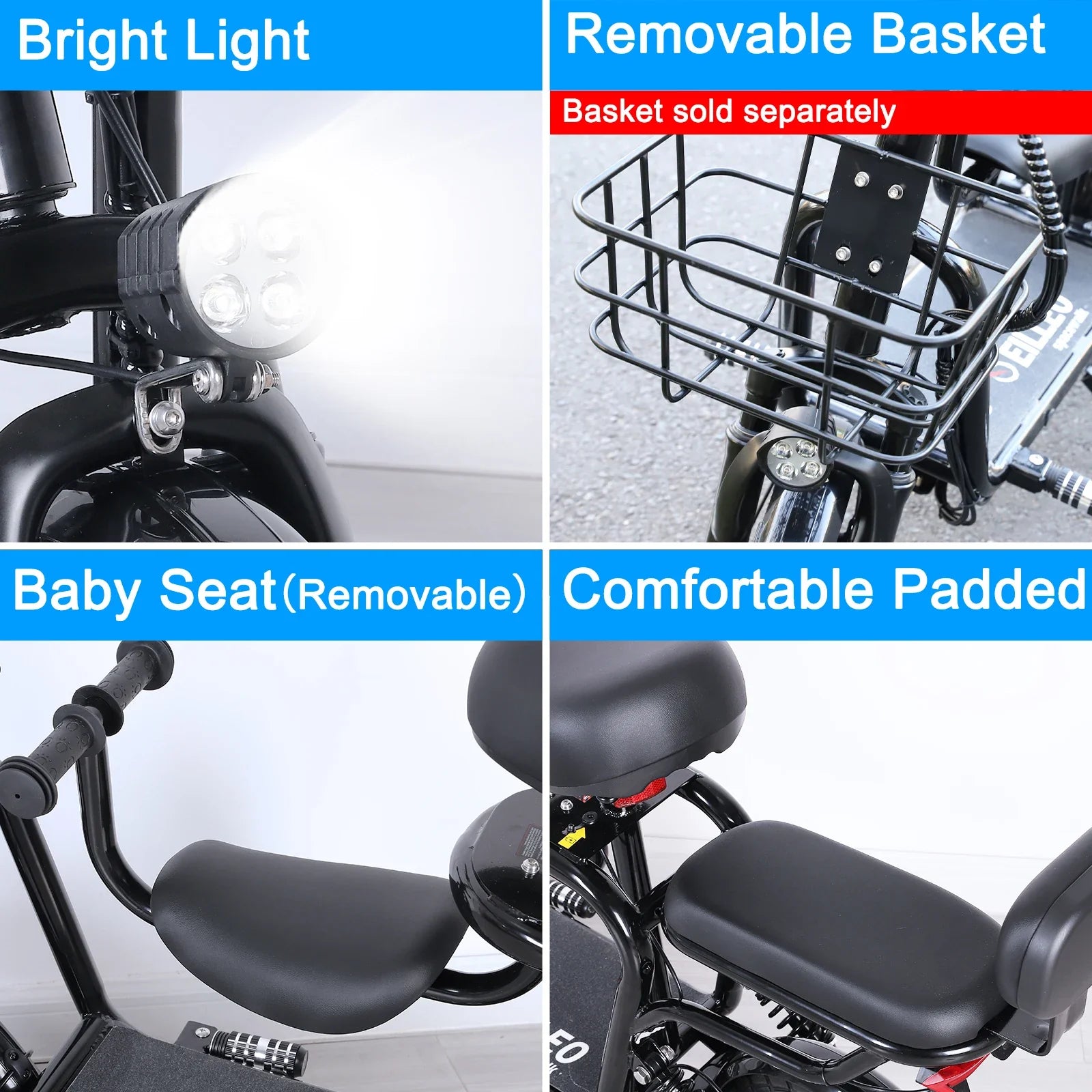 HKM-735827 Lightweight Electric Hybrid Bike with 36V/48V Lithium Battery - 3 Speed Adult Mobility Scooter, 14" Wheels, Dual Suspension