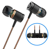 HKM-735827 Magnetic Metal In-Ear Headphones with Remote Control - Black & Gold, 3.5mm Plug with Adapter