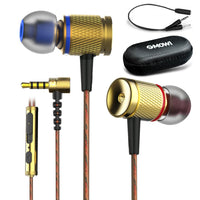 HKM-735827 Magnetic Metal In-Ear Headphones with Remote Control - Black & Gold, 3.5mm Plug with Adapter