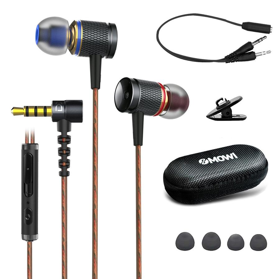 HKM-735827 Magnetic Metal In-Ear Headphones with Remote Control - Black & Gold, 3.5mm Plug with Adapter