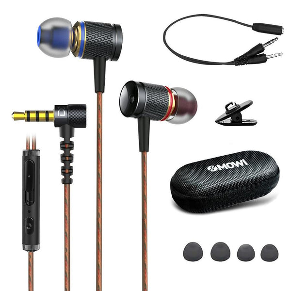 HKM-735827 Magnetic Metal In-Ear Headphones with Remote Control - Black & Gold, 3.5mm Plug with Adapter