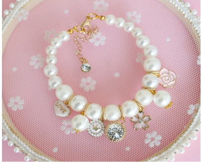 HKM-7358525 Pearl Necklace Accessory for Dogs and Cats - Adjustable Sizes XS to L