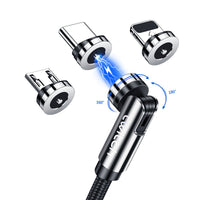 HKM-735891 3-in-1 Magnetic Data Cable - 540° Rotating, Type-C, Micro USB & 8PIN Compatibility, 1m & 2m Lengths