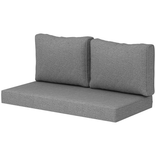 HKM-735891 Thick Gray Outdoor Loveseat Cushion Set with Removable Covers - 2 Seat Patio Replacement Cushions