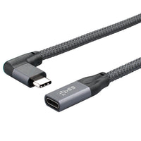 HKM-735891 USB Type-C Female to Male Fast Charging Adapter Cable - 90° Bend, 100W Power, 10Gbps Data Transfer, Metal Shell - 0.2m