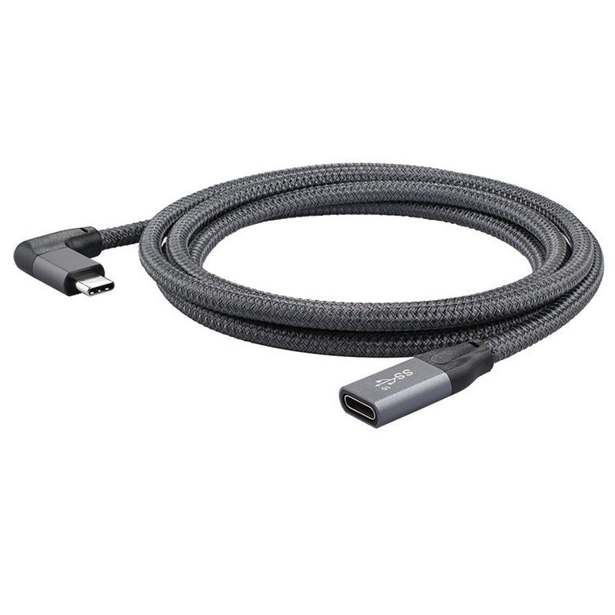 HKM-735891 USB Type-C Female to Male Fast Charging Adapter Cable - 90° Bend, 100W Power, 10Gbps Data Transfer, Metal Shell - 0.2m