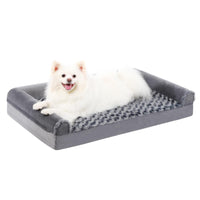 HKM-7360573 Removable and Washable U-shaped Pet Sofa in Gray, Embossed Velvet with Sponge Cushioning