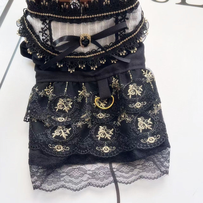 HKM-7361981 Gothic Style Golden Skirt Pet Clothes for Cats and Dogs - Sizes XS to XL