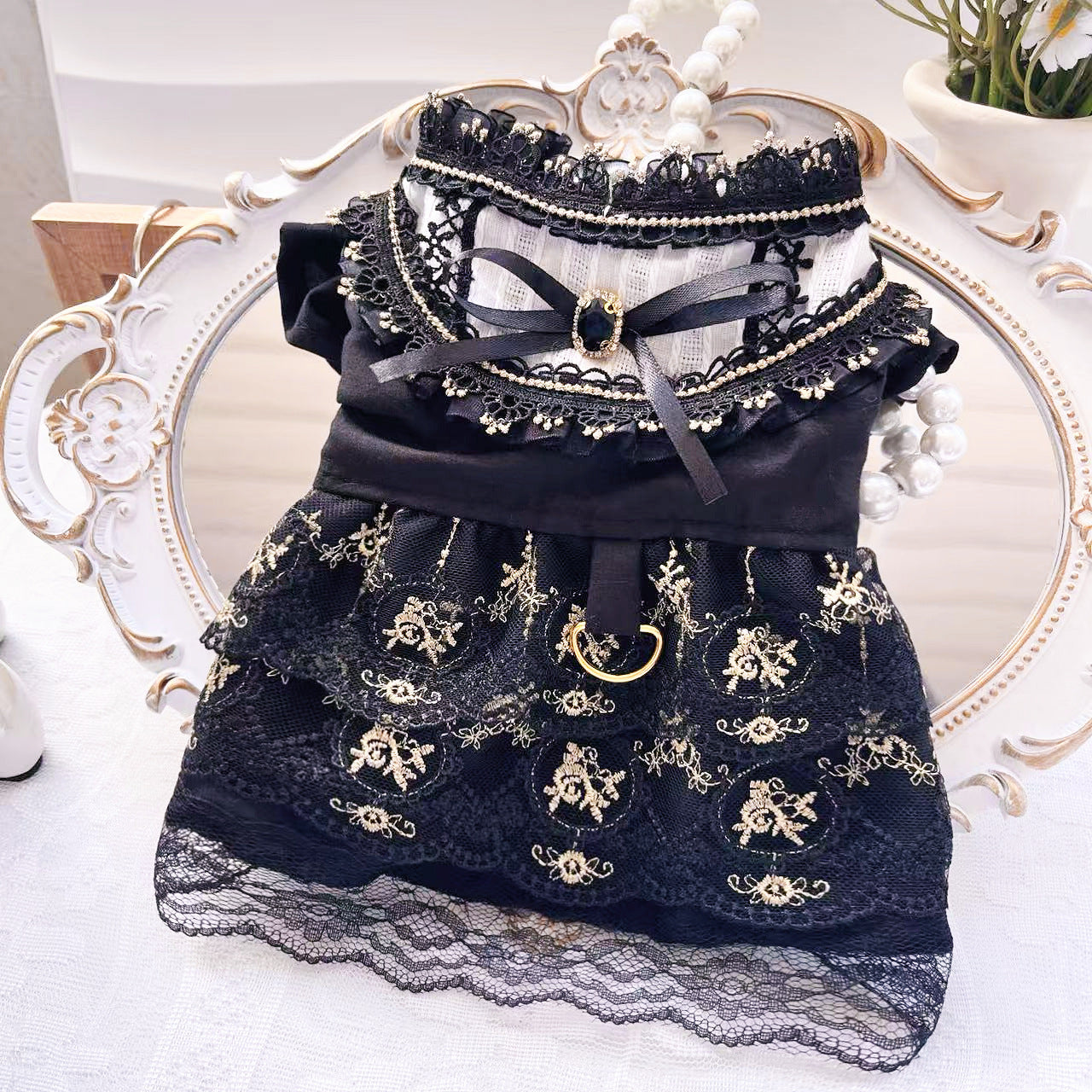 HKM-7361981 Gothic Style Golden Skirt Pet Clothes for Cats and Dogs - Sizes XS to XL