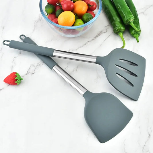 HKM-736211 Stainless Steel and Silicone Kitchenware Set for Versatile Cooking and Baking