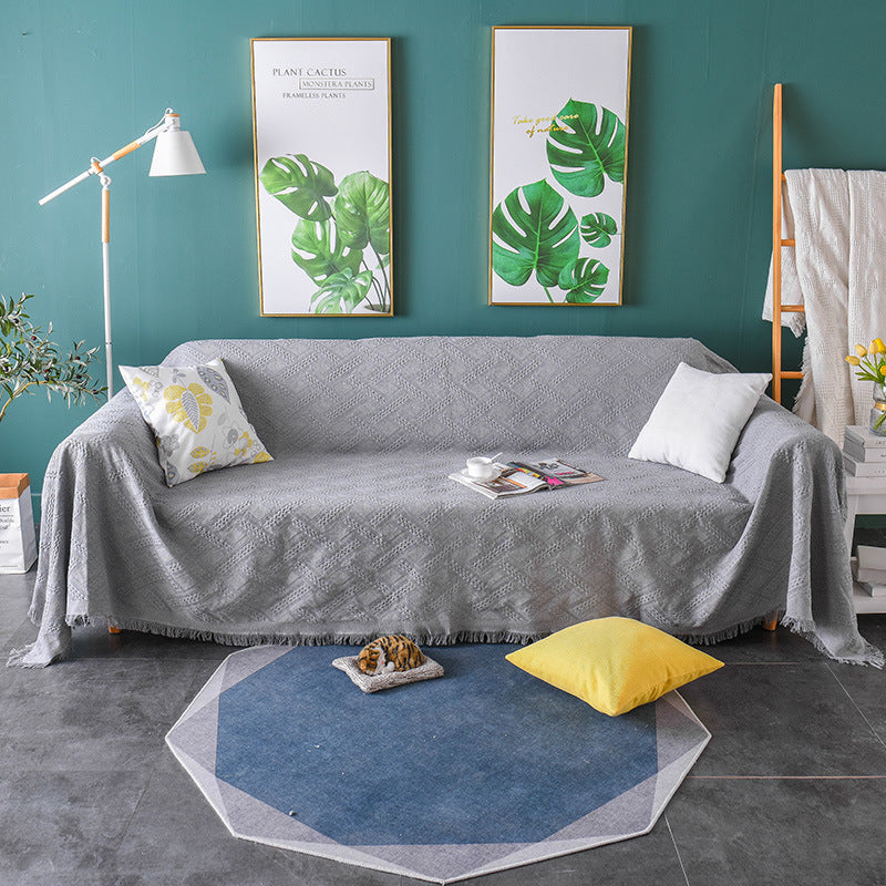 HKM-736339 Chenille Cotton Slipcover for Full Sofa with Blanket Cushion Cover in Various Colors