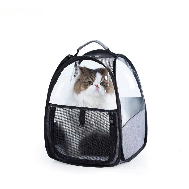 HKM-7364541 Foldable Portable Cat Carrier Bag - Lightweight Transparent Design in Gray