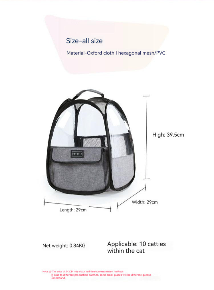 HKM-7364541 Foldable Portable Cat Carrier Bag - Lightweight Transparent Design in Gray