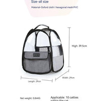 HKM-7364541 Foldable Portable Cat Carrier Bag - Lightweight Transparent Design in Gray