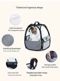 HKM-7364541 Foldable Portable Cat Carrier Bag - Lightweight Transparent Design in Gray