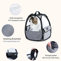 HKM-7364541 Foldable Portable Cat Carrier Bag - Lightweight Transparent Design in Gray