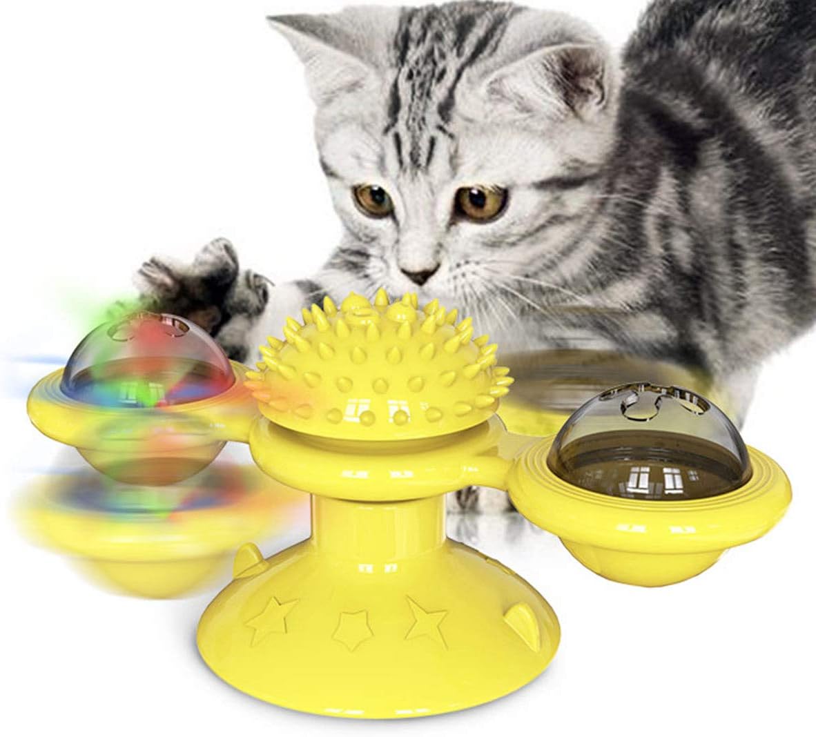 HKM-7365565 Interactive Catnip Windmill Toy with LED Light and Suction Cup for Indoor Cats
