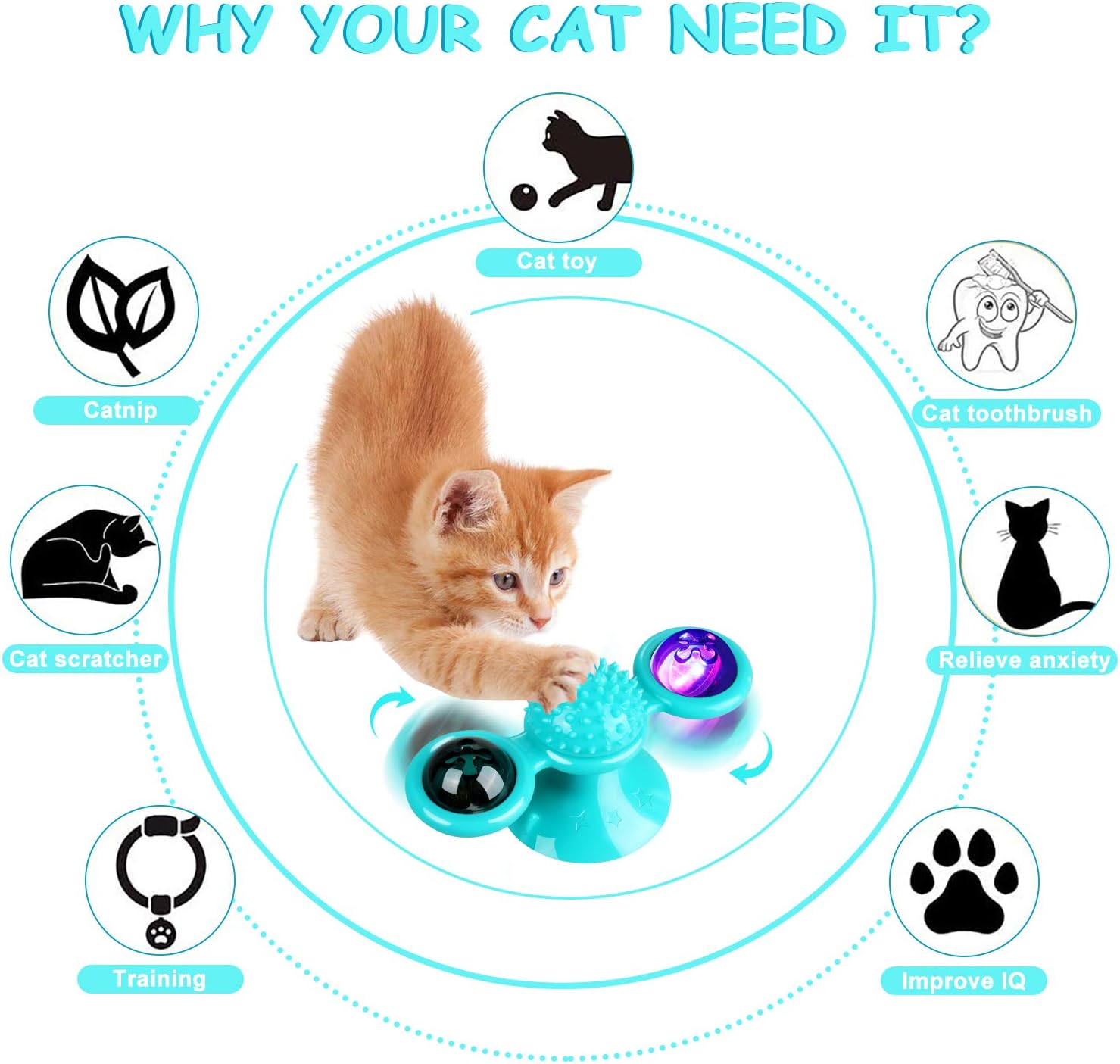 HKM-7365565 Interactive Catnip Windmill Toy with LED Light and Suction Cup for Indoor Cats