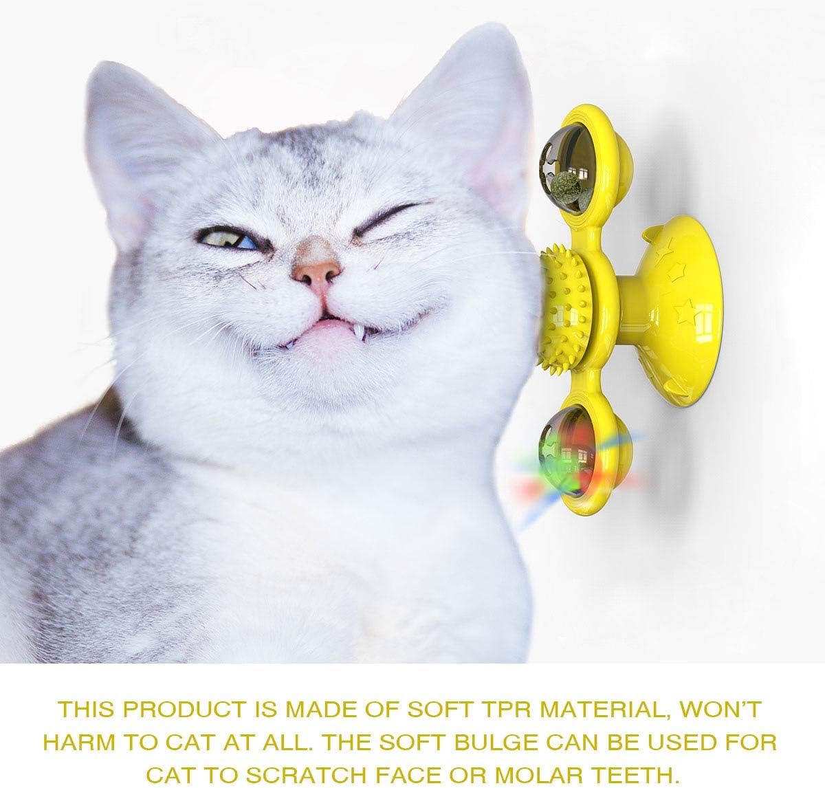 HKM-7365565 Interactive Catnip Windmill Toy with LED Light and Suction Cup for Indoor Cats