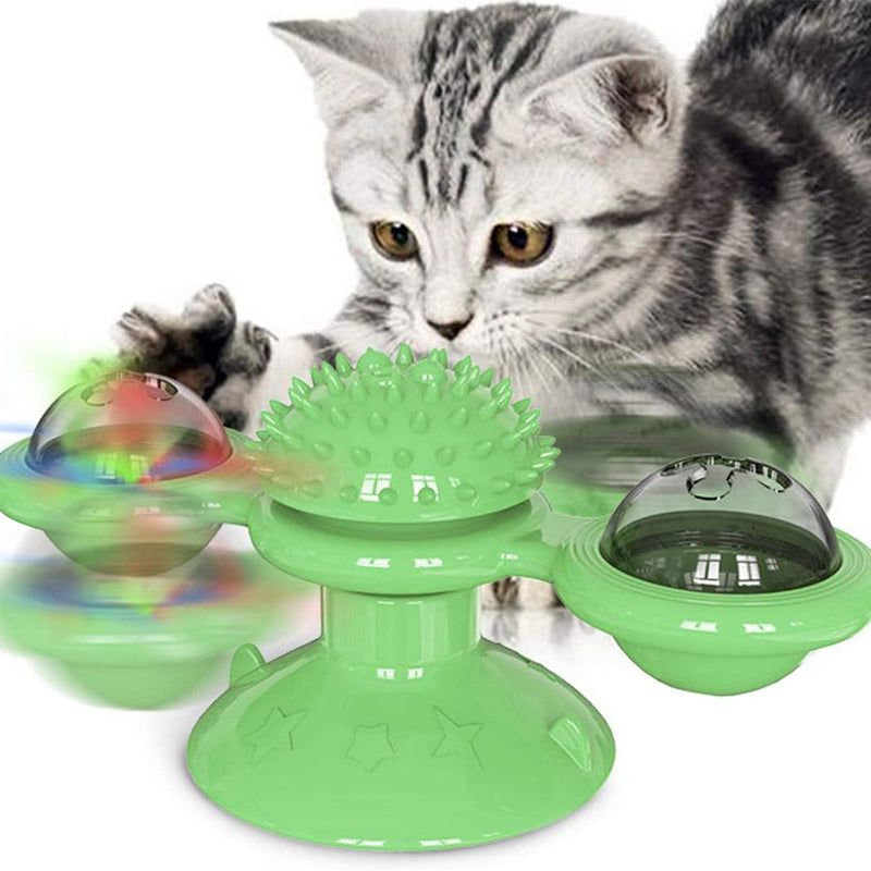 HKM-7365565 Interactive Catnip Windmill Toy with LED Light and Suction Cup for Indoor Cats
