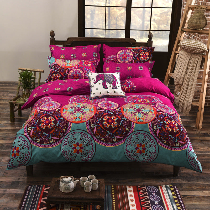 HKM-736659 Elegant Three-Piece Ethnic Polyester Bedding Set in Various Sizes