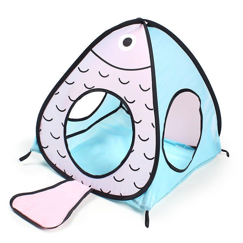 HKM-7367101 Foldable Cat Tent with Fish Design - 3-Piece Pet Toy Set