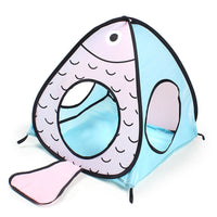 HKM-7367101 Foldable Cat Tent with Fish Design - 3-Piece Pet Toy Set