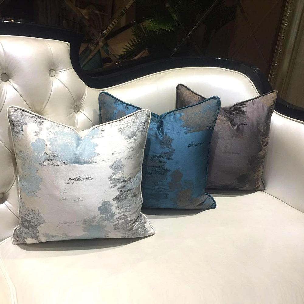 HKM-736723 Dark Green and Silver Green Landscape Print Cushion Cover - Asian Style Square Pillow, Multiple Sizes Available