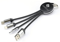 HKM-736723 Universal 3-in-1 Fast Charge Data Keychain Cable - Lightning, Micro USB, Type-C, 16.5cm Length