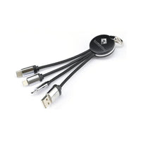 HKM-736723 Universal 3-in-1 Fast Charge Data Keychain Cable - Lightning, Micro USB, Type-C, 16.5cm Length