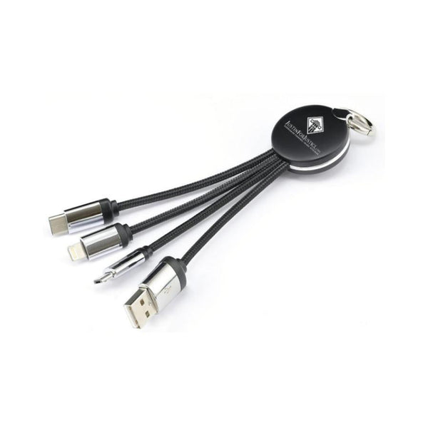 HKM-736723 Universal 3-in-1 Fast Charge Data Keychain Cable - Lightning, Micro USB, Type-C, 16.5cm Length