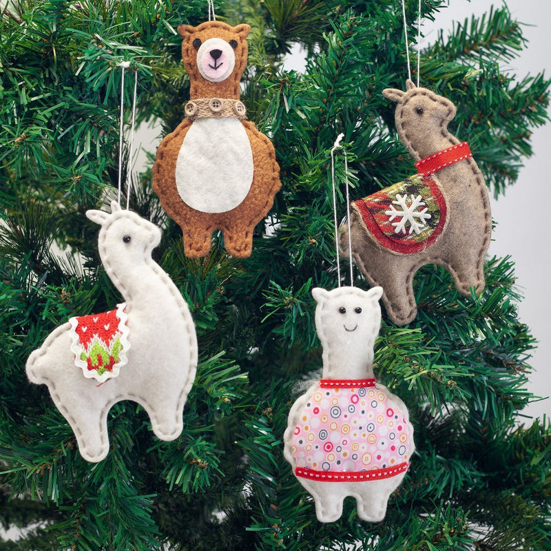 HKM-736787 Festive Alpaca Christmas Tree Decoration Pendant Set - 4 Non-Woven Fabric Ornaments