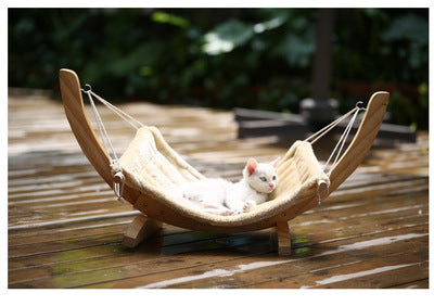 HKM-7369661 Wooden Cat Hammock Bed for Cozy Relaxation and Easy Setup