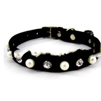 HKM-7370045 Dog Flocking Pearl Rhinestone Collar - Comfortable PU Leash in Blue, Black, Red, and Pink