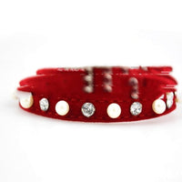HKM-7370045 Dog Flocking Pearl Rhinestone Collar - Comfortable PU Leash in Blue, Black, Red, and Pink